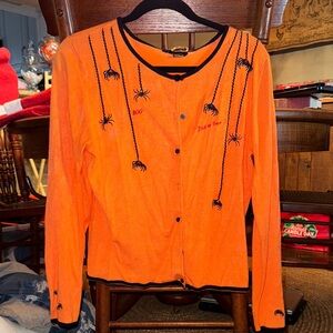 Etoile Orange Halloween Cardigan with Spider Design